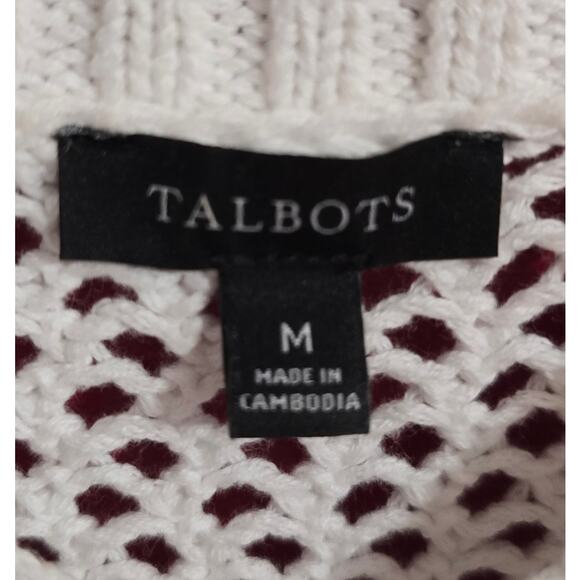 Talbots Cream Open Weave V-Neck Sweater Cotton - Picture 4 of 4